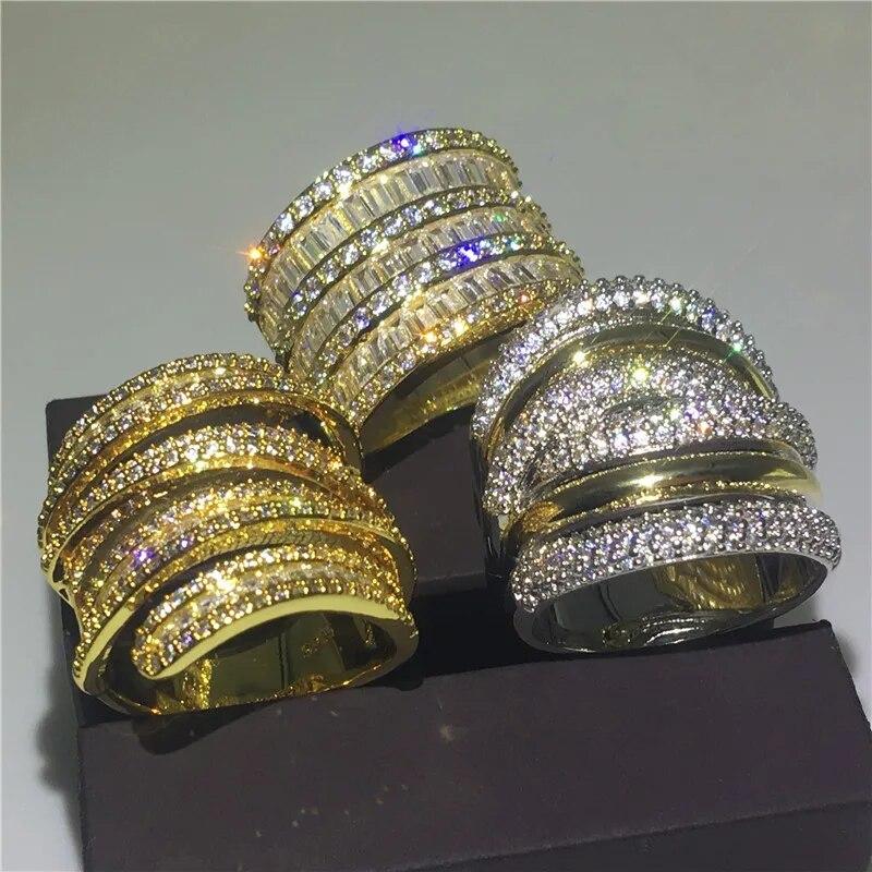 

Кольцо ручной работы с большим обещанием, желтое золото, заполненное цирконом, юбилейное обручальное кольцо, кольца для женщин и мужчин, ювелирные изделия на палец