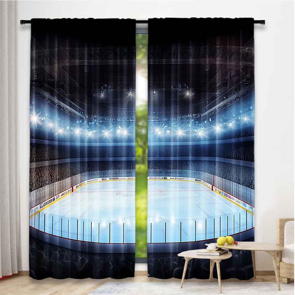 2 Pezzi Tende Hockey Un'Arena Sportiva Piena di Persone Tifosi Pubblico Torneo Partita Campionato Finestra Soggiorno Camera da Letto Tende