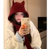 Women's Winter Solid Color Warm Knitted Cat Ears Big Head Beanie Hat with Wool Strap Balaclava Hat