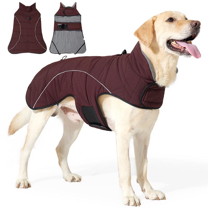 Winter Double-Layer Warm Dog Jacket: Windproof, Waterproof, Leash-Compatible, for Large Dogs