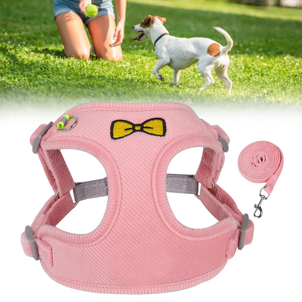 Small Dog Harness Reflective Dog Harness Reflective Pet Vest with Traction Rope for Walking Pink M