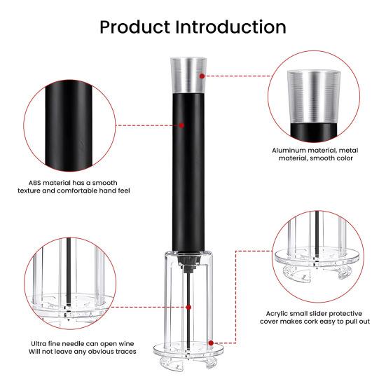 Abridor de Garrafa Pneumático Automático Removedor de Rolha com Cortador de Lacre Bico pourer e Rolha a Vácuo Ferramentas para Degustação de Vinho