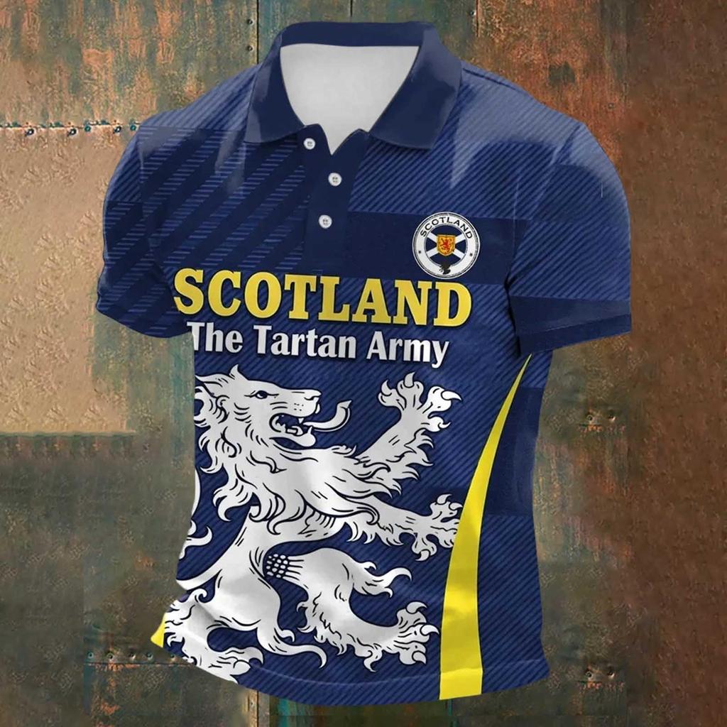 Men's Football Polo Shirt Classic Fit Short Sleeve Sports Jersey with Button Collar and Printed Design Suitable for Casual Wear