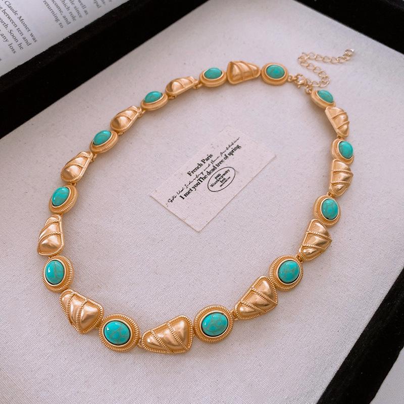 Pre-owned Vintage Retro Diamond-Encrusted Round Necklace & Clavicle Chain Set