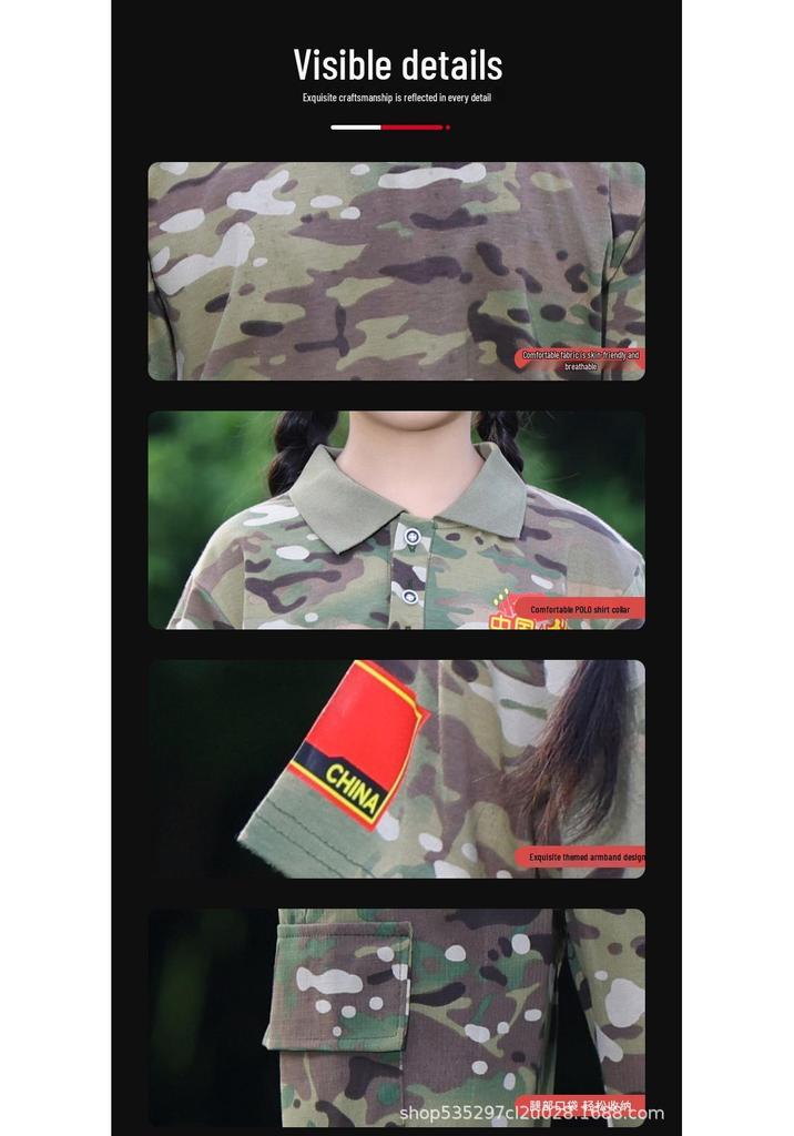 Kids' Camouflage Uniform Set: Spring, Summer, Autumn T-Shirt for Student Camps and Military Training