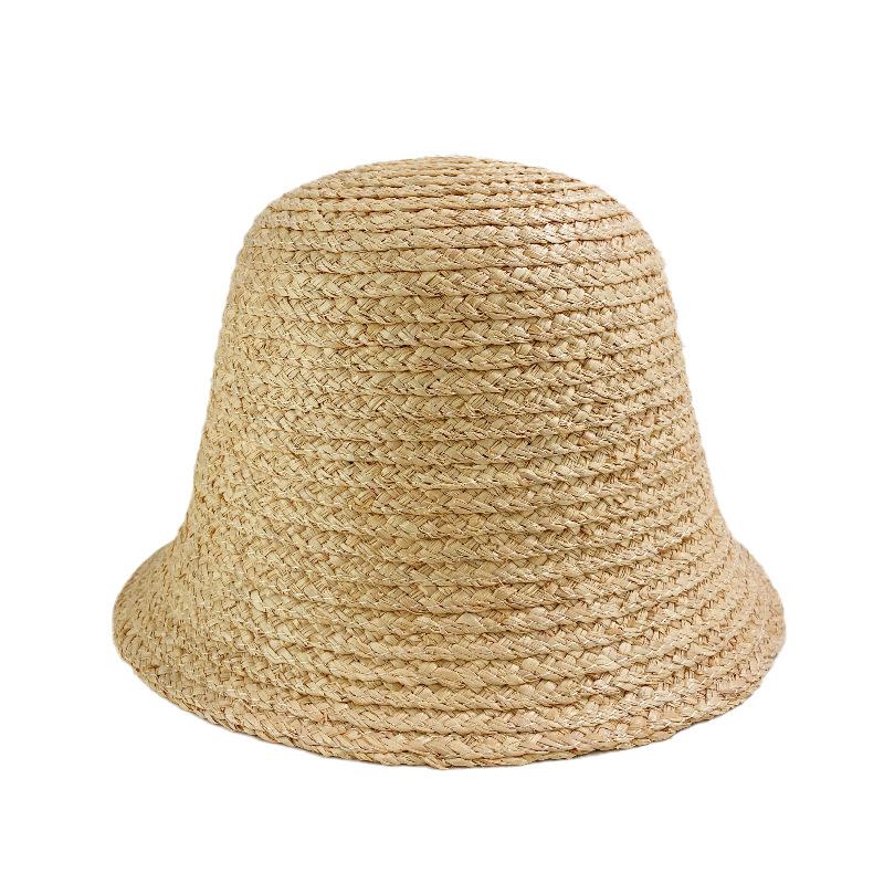 Neuer Raffia-Eimerhut Damenmode Personalisierter Sonnenschutz Kleiner Rand Fischerhut Trendiger Glockenbeckenhut