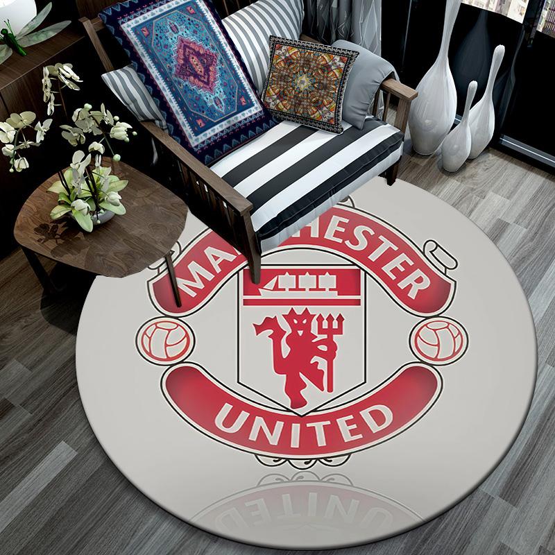 Manchester United Football Club Round Area Rug,Carpet Rug for Living Room Bedroom Sofa Playroom Decor,Non-slip Floor Mat