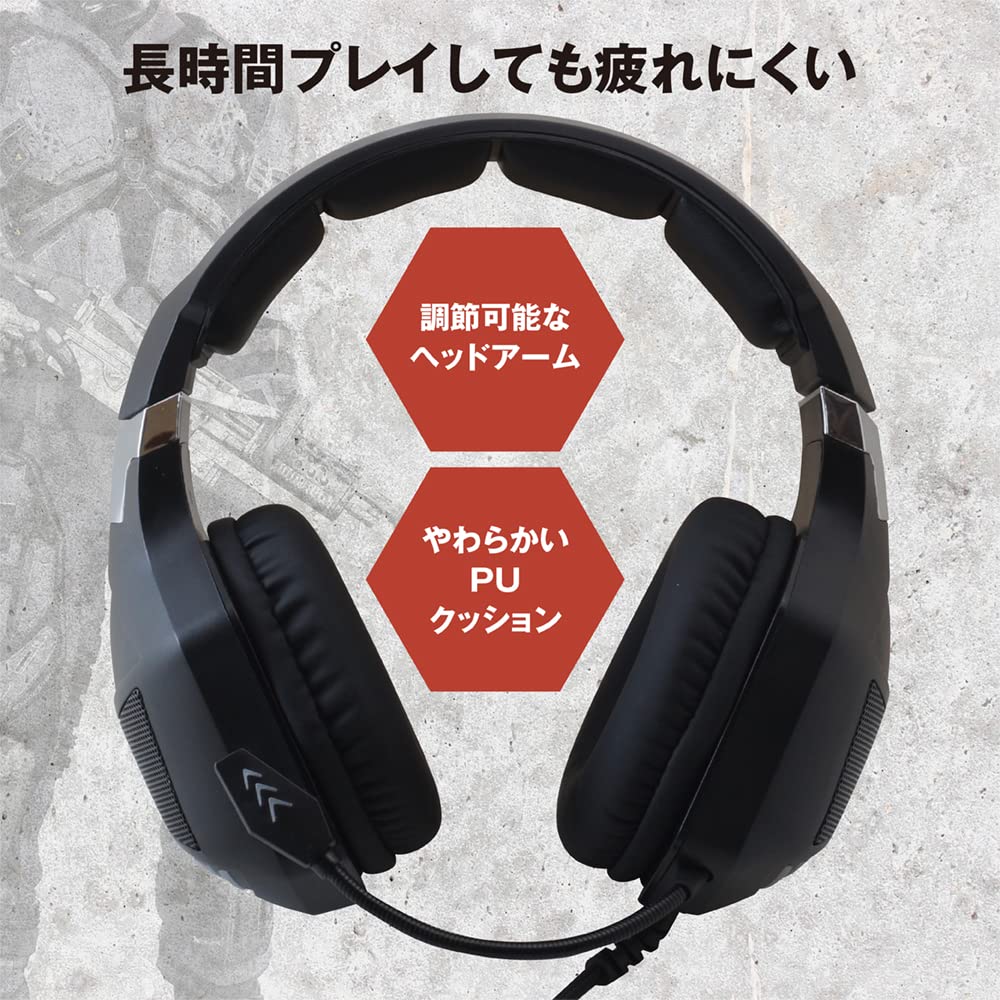 Alone Gaming Headset, Wired, Built-in LED, Entry-Level Model with Adjustable Switch, Headphones, Microphone, Voice Chat, Made in Japan, Black