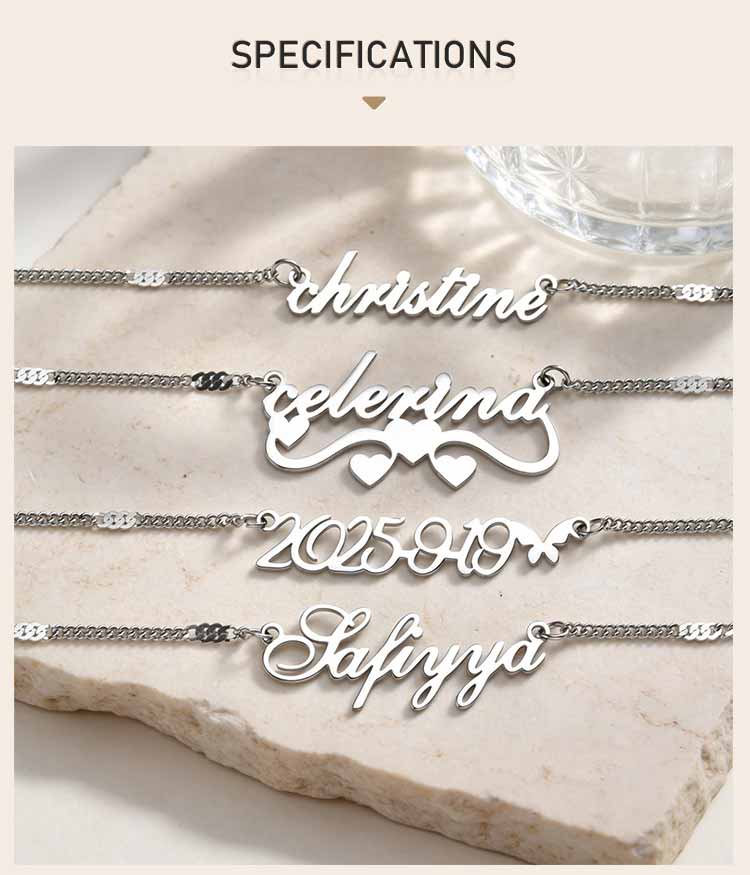 Personalized Name Necklace Silver Color Stainless Steel Custom Pendant Engraved Jewelry Tarnish Resistant for Women