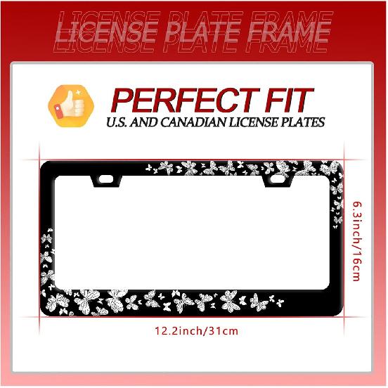 Butterfly License Plate Frame Beautiful Butterflies License Plate Stainless Steel Auto Parts With Screws Size 12.3" X 6.3" For Men Women