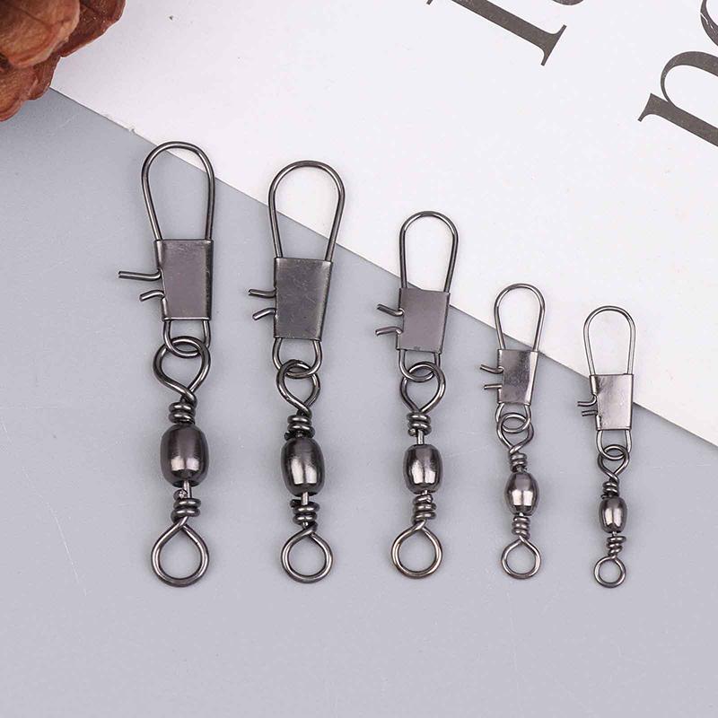 5 Size 100Pcs/Pack Swivels Fishing Connector Pin Bearing Rolling Swivel Snap Fastlock Clips Fishhook Fishing Tackle