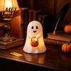 Christmas Eve Party Supplies Cute Ghost Holding Pumpkin Bucket Table Lamp, Halloween Spooky Bedside Synthetic Resin Ornaments Small LED Night