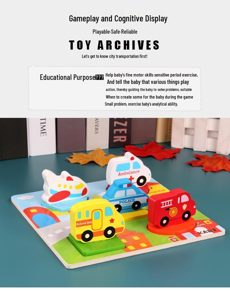 Wooden 3D Animal Puzzle Board - Early Education Toy for Preschoolers