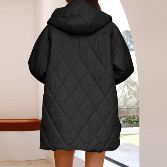 Women's Quilted Puffer Jacket Hooded Long Sleeve Winter Padded Down Coat Lightweight Warm Jacket with Pockets