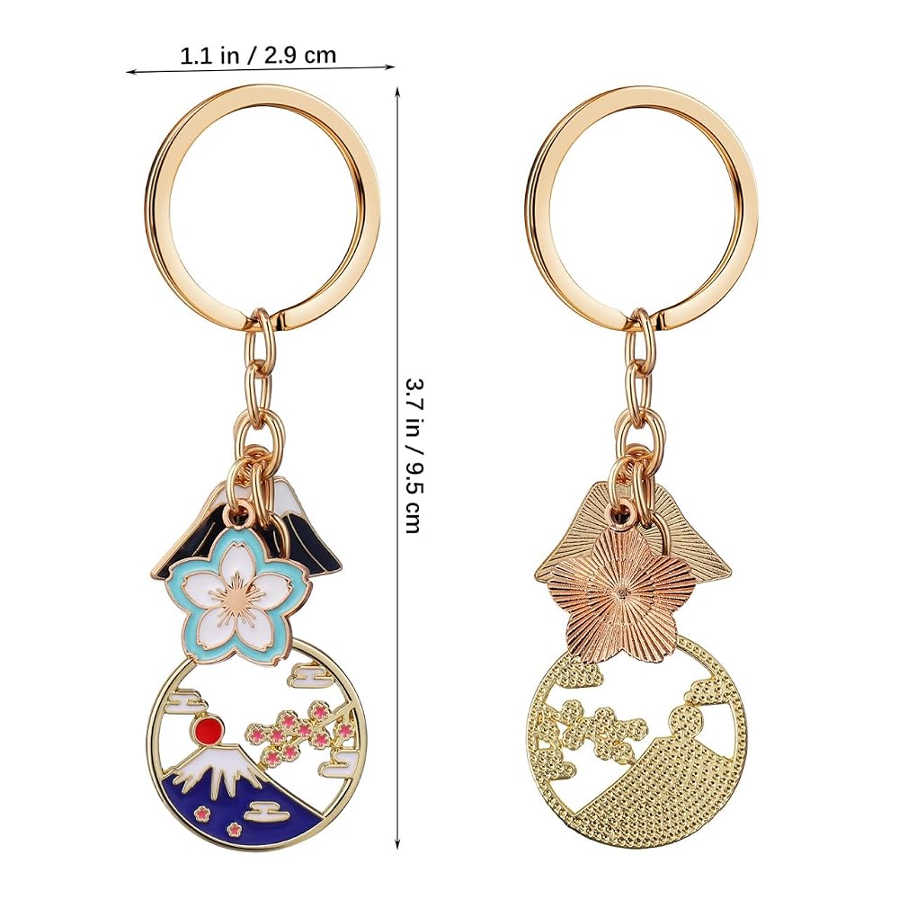 FOMIYES 5-Piece Mount Fuji Cherry Blossom Keychain Set for Car Accessories