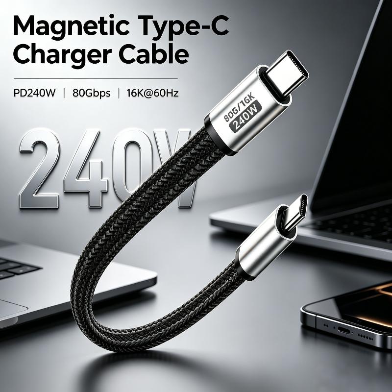 Usb4 80gbps Magnetic Type-c Cable 240w Pd Fast Charging 16k@60hz Short Cord For Macbook Samsung Ssd Dock Thunderbolt 4/5