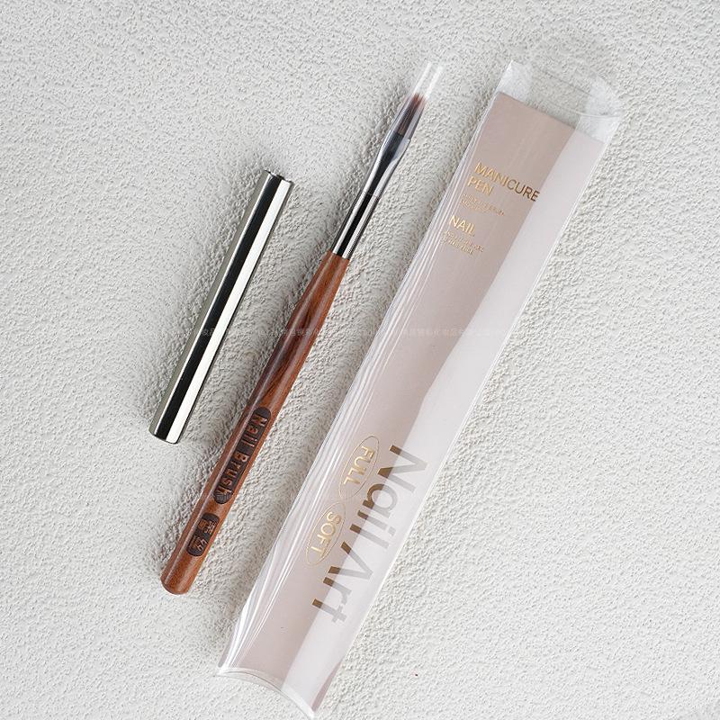 Sandalwood Nail Art Brush Set - Imitation Squirrel Hair with Pen Holder for Liner and Gel Painting