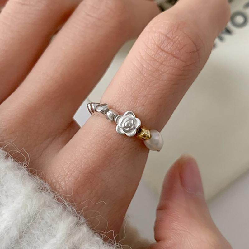 foxanry Pearl Ring For Women Girls New Fashion Creative Flower Geometric Birthday Jewelry Accessories Gifts