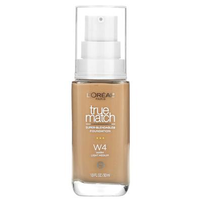 L'Oréal, True Match, Super Blendable Foundation, W4 Warm Light Medium, 1 Fl Oz (30 Ml)