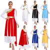 Vestido Feminino para Dança de Louvor Worship Lírico S-XXL Ombro Único Drapê Sem Mangas Patchwork Metálico Brilhante Fenda na Barra Túnica Fantasia