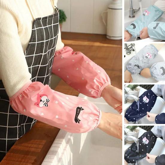 1 Pair Oilproof Anti Fouling Elastic Cuffs Kitchen Oversleeves Cartoon Cloud Bear Print Cleaning Oversleeves Household Supplies