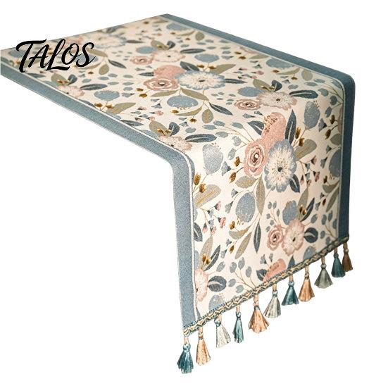 Tassel Edge Table Runner Jacquard Floral Runner, Vintage Peony Farmhouse Decorative with Tassels for Home Wedding Party Decor Elegant Dining