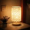 Linen Table Lamp LED Linen Night Lamp w/Warm White Light Linen Nightstand Lamp USB Powered Wooden Beside Lamp