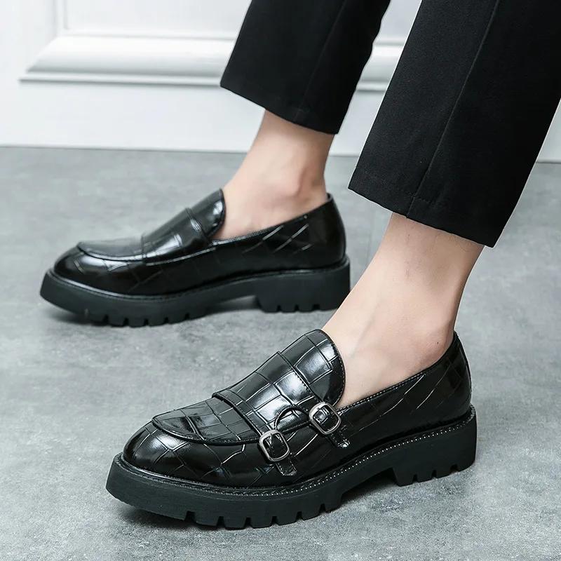 2025 Street Fashion Men's Loafers Thick Sole Big Toe Shoes Trend Green Party Dress Shoes Men's Genuine Leather Casual Shoes