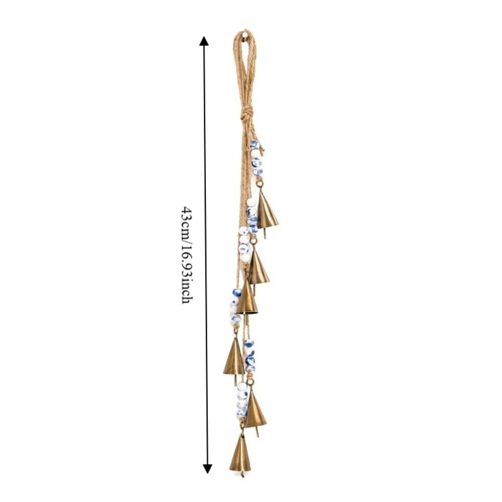 16.93in Rustic Metal Cowbell Built-in Metal Clapper Vintage Gold Wind Chime Home Wall Hanging
