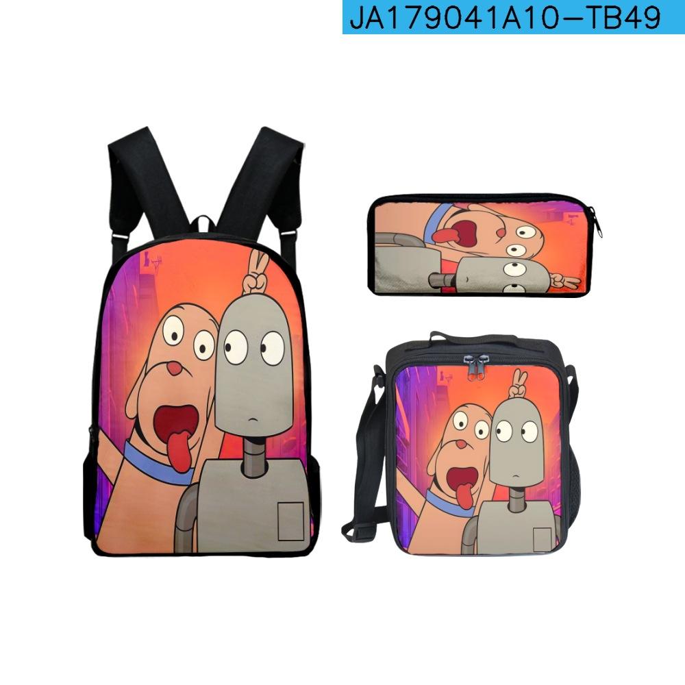 Classic Popular Novelty Funny Robot Dreams 3D Print 3pcs/Set pupil School Bags Laptop Daypack Backpack Lunch bag Pencil Case