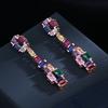 Simulation Colorful Tourmaline Earrings Impact Color Fashionable Earrings Super Sparkling Zirconium Round Face Slim Long Earrings