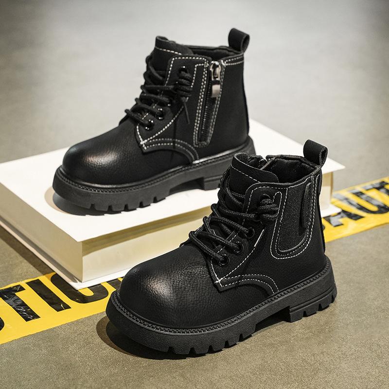 Children's autumn and winter high-top Martin boots elastic band rhubarb boots non-slip and wear-resistant tooling boots thick-soled boys' leather bo