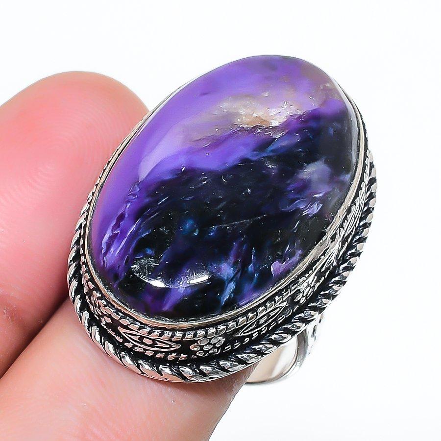 Natural Russian Charoite Gemstone 925 Sterling Silver Jewelry Ring Size 7 AR-17135