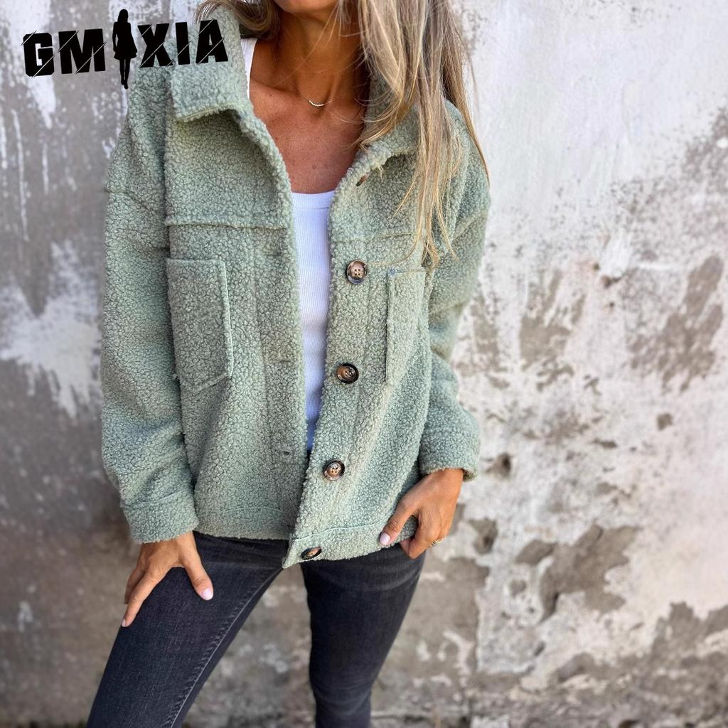 GMXIA Kadın Vintage Günlük örgü Baskı Sonbahar Kış Uzun Kollu POLO Yaka Ceketler ve Montlar
