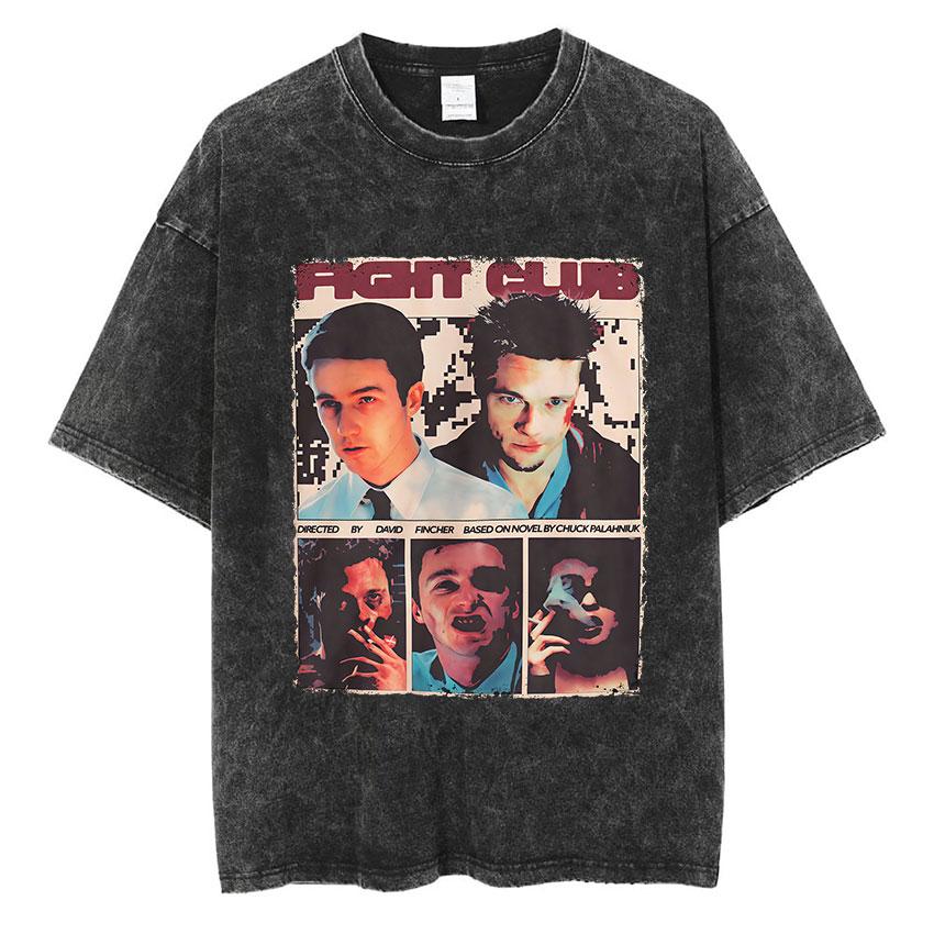Vintage Washed Tyler Durden Fight Club Graphic T Shirt Mens High Quality Oversized Cotton Tshirts Yk Gothic Clothing Tshirt