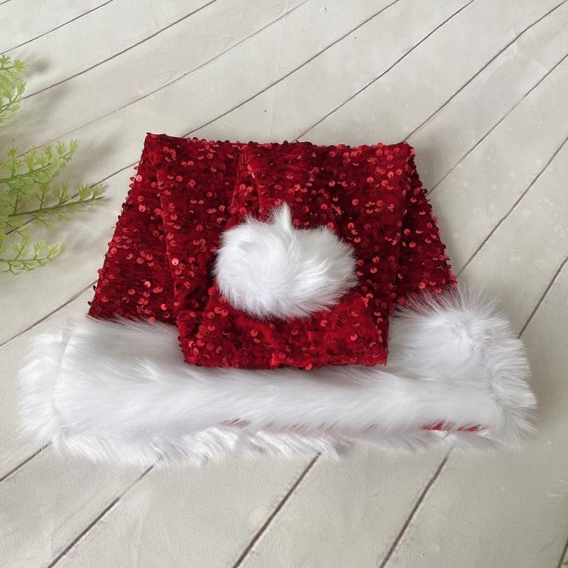 Adult Santa Hat with Sequins Thicken Plush for Holiday Comfort Liner Christmas New Year Symbol Cap with White Brim