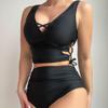 Maillot de bain pour femme Sexy Noir Creux Croisé Maillot de bain Ensemble Bikini Taille Haute Vêtements de Plage Maillots de Bain