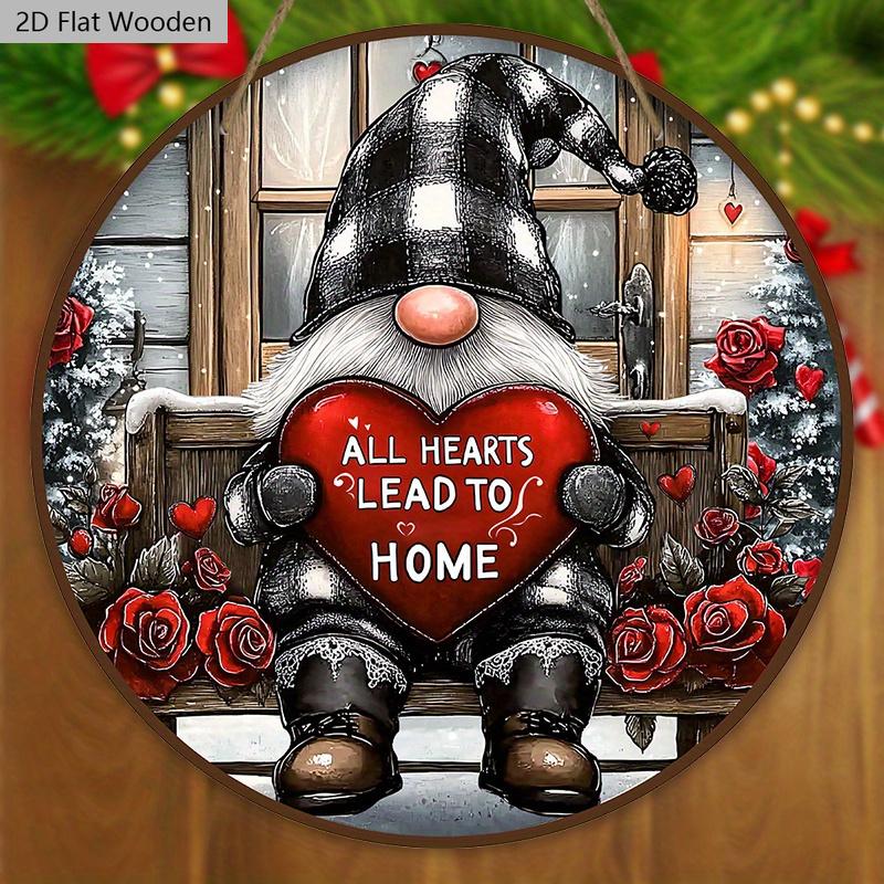 Rustic Christmas Wooden Sign with Adorable Gnome Pattern - Romantic Artwork for Front Door, Wall Hanging Decor - Ideal Christmas Decoration