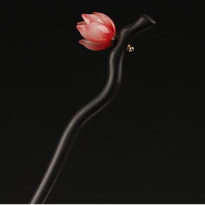 Hårnål i svart sandelträ med unik blomdesign, klassisk och elegant, lämplig för tillbehör till antika dräkter, enkel vardag