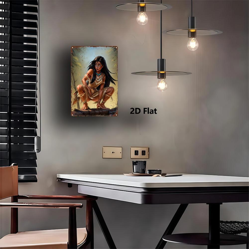 Native American Female Metal Wall Decor, 8x12in Vintage Sign with Pre-Drilled Holes, Home Gift