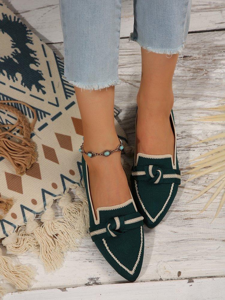 Schmal zulaufende flache Dameneinzelchuhe in Übergröße 2025 Mode Fliegenstrick Ein-Schlupf Schleife Lässig Atmungsaktiv Farbblockierung Einzel