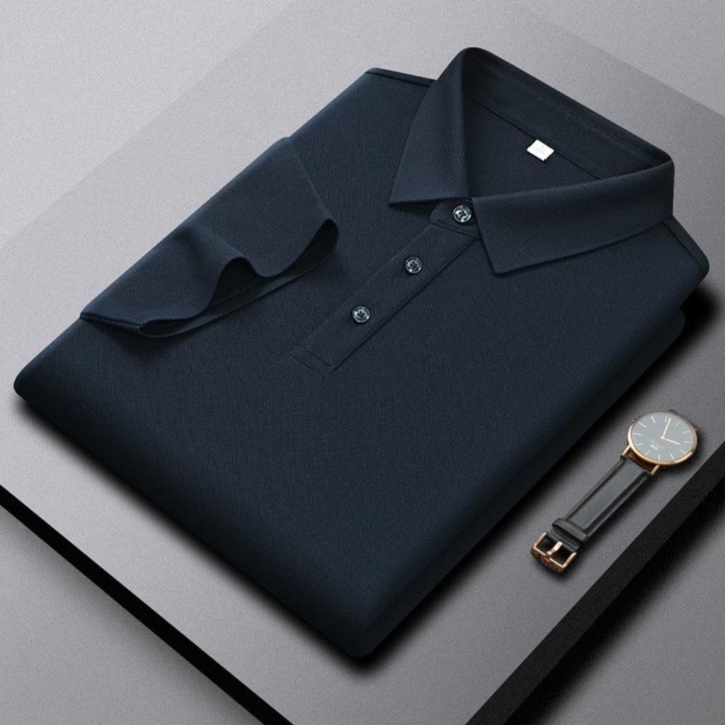STORN Men's Short Sleeve Solid Color Polo Shirt Liquid Ammonia Silk-Cotton Polo Shirts Casual Business Style