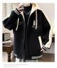 Teen Boys' Trendy Velvet-Style Baseball Jacket Hoodie