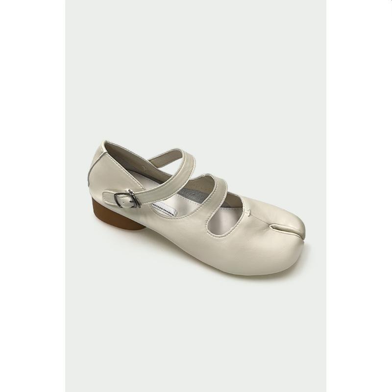 Fashion IPPEUM Tabis Toe Mary Janes Black PU Leather  Round Heels Split Toe Flats Ballet Shoes