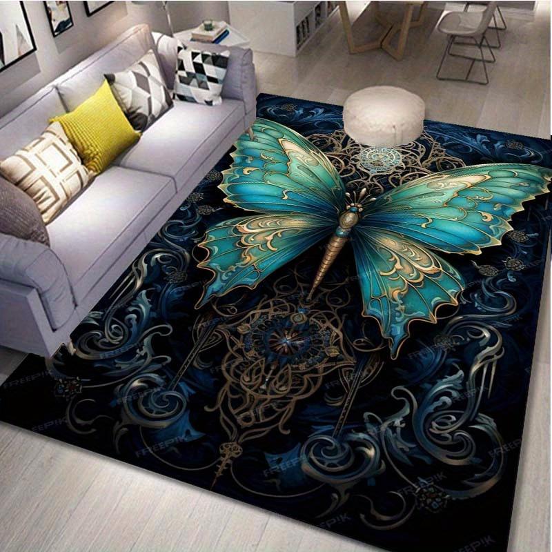Blue Butterfly with Intricate Patterns Rug Elegant Nature-Inspired Design for Living Areas Decorative Mat Skid resistant carpet