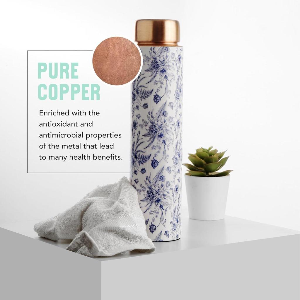 Bottle 750 Ml | Leak Proof, Durable & Rust Free | Environmental Safe, Sustainable, Non-Toxic with Ayurvedic Health Benefits Copper Water Bottle