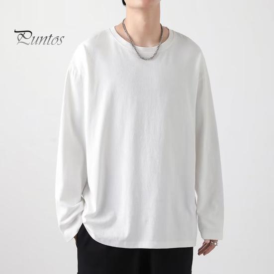 Herren T-Shirt Rundhals Langarm Einfarbig Pullover Tops Lockere Passform Weiches Atmungsaktives T-Shirt Home Gym Street Wear