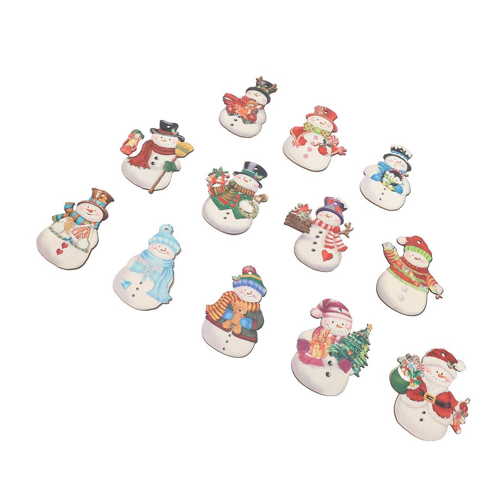 36PCS Xmas Snowmen Wood Ornaments Xmas Tree Hanging Decorations Crafts with Hemp Ropes for Winter Ho