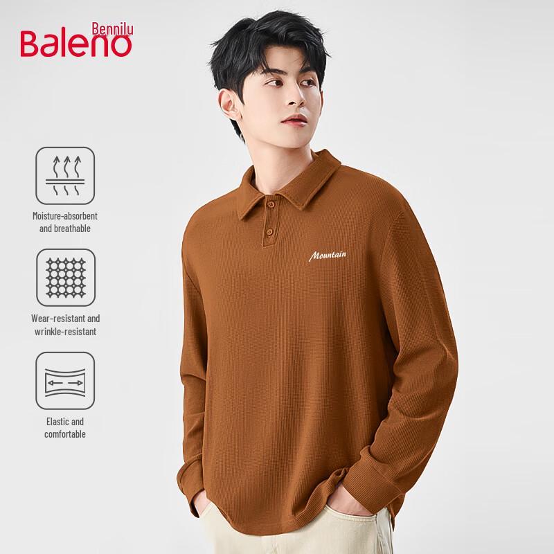 Baleno Men s Letter Print Long Sleeve Polo T-Shirt M