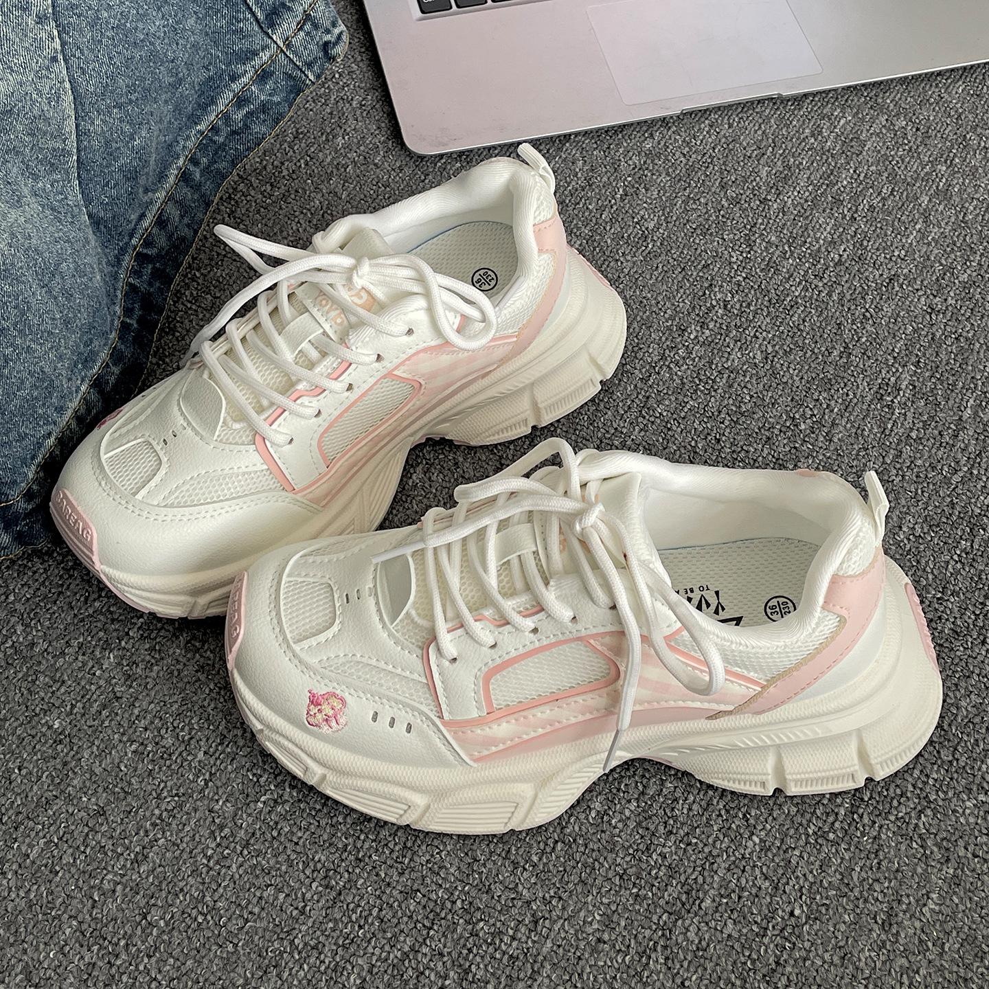 

White retro lightweight thick-soled heightening dad shoes women s 2025 new summer popular casual breathable sports shoes 35